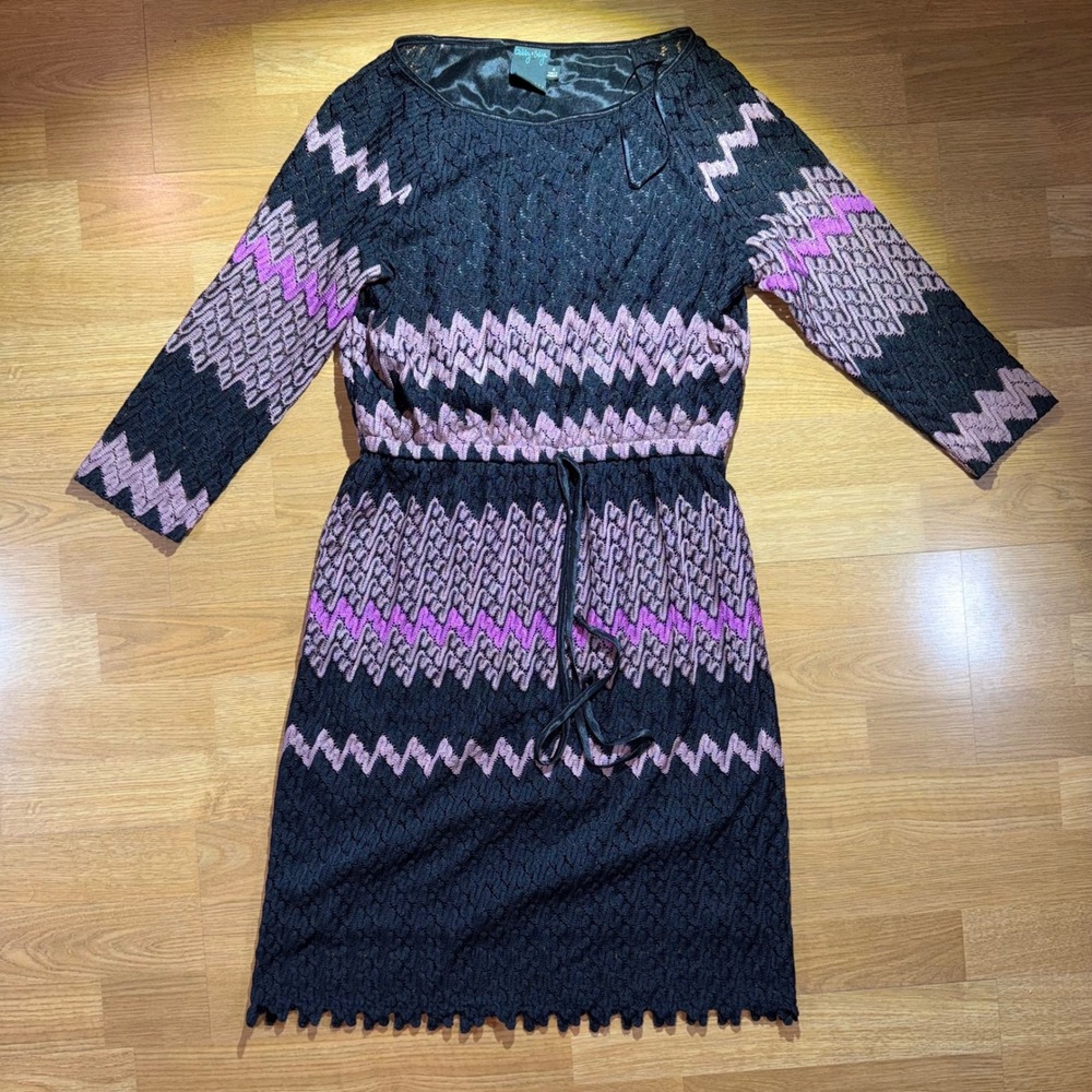 Gabby Skye Womens Black Pink Chevron Zigzag Knit 3/4 Sleeve Dress Size 4